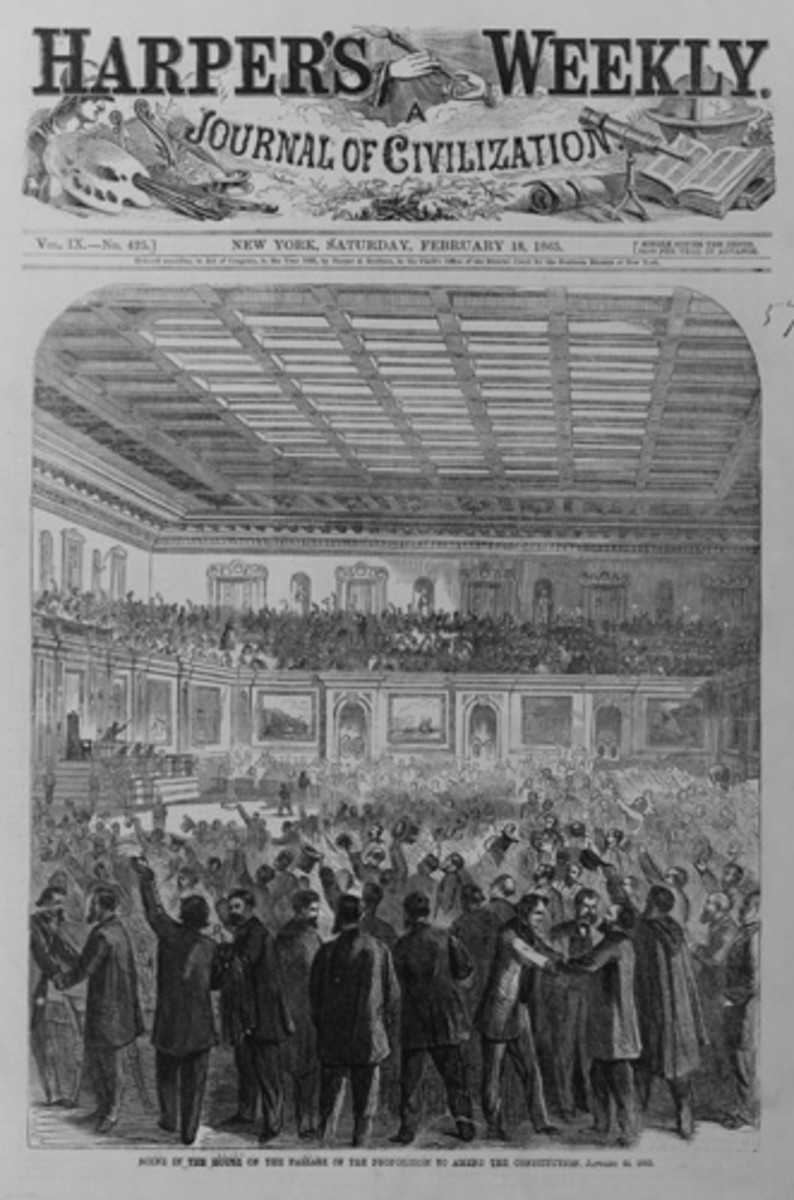 The February 18, 1865 issue of Harper’s Weekly showed the House Chamber after the  passage of Amendment XIII.