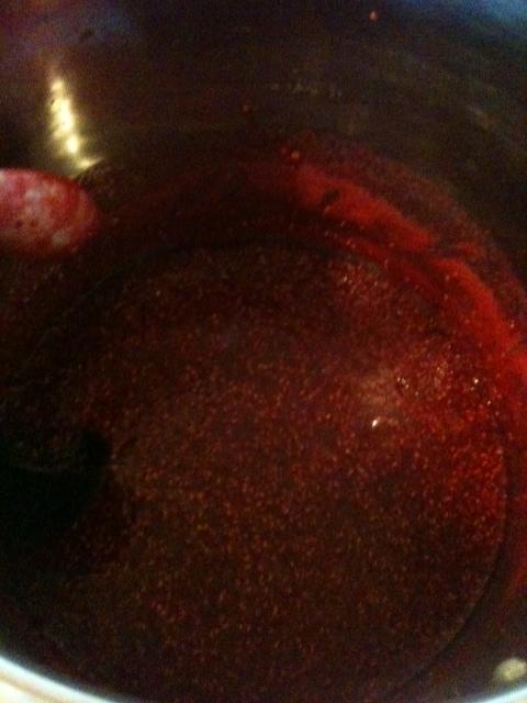 The preserves have now been skimmed and it is ready to be put into hot jars.