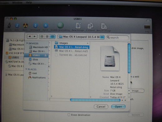 Restoring a OSX dmg from USB drive.