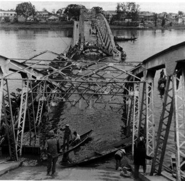 One of the collapsed bridges across the Perfume River connecting the new city with the Citadel, destroyed by the NVA