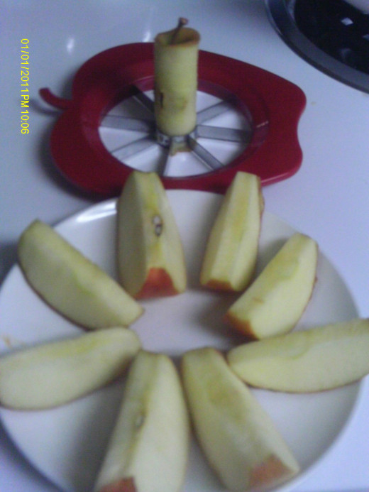 A nice plate of apple wedges ready to dip or eat plain.