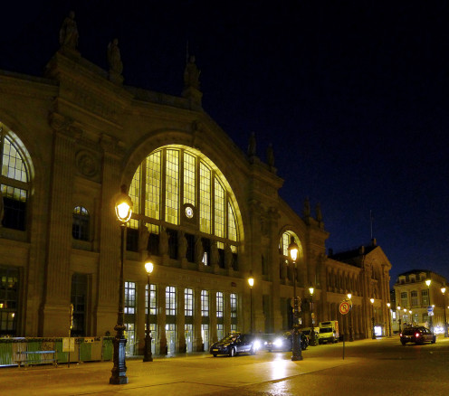 Gare du Nord frontage at night, Arrondissement X, Paris.