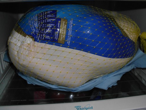Letting the turkey thaw in the refrigerator 3-5 days prior to Thanksgiving Day. Mine is over 20 pounds, so it is closer to 5 days.