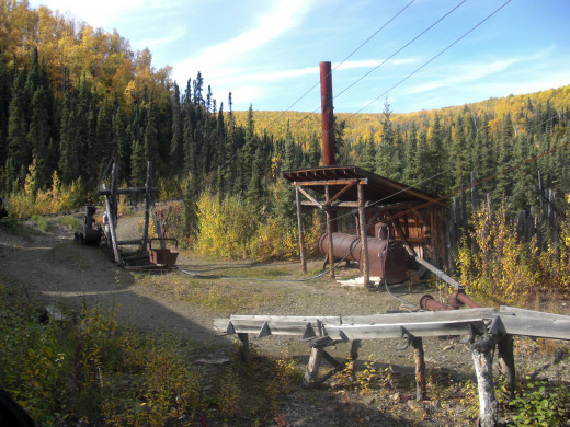 Antique mining machinery used to mine for gold.
