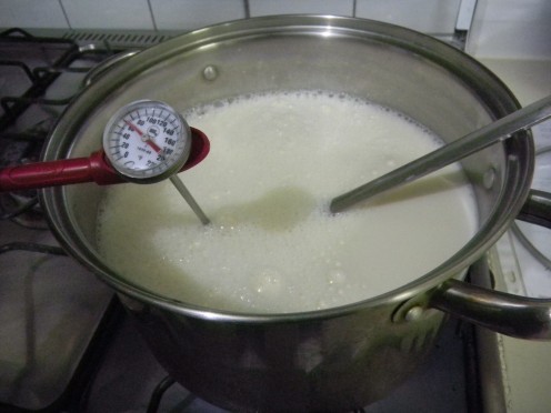 Heat the milk to desired temperature. once temperature is reached, cool it down as quickly as you can. You could place it in your freezer until milk reaches 3 degrees