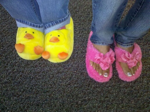An example of fuzzy slippers and flip flop slippers.