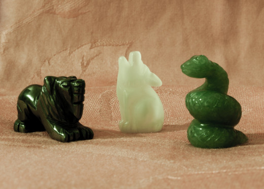 Lion, Wolf and Snake jade statuettes