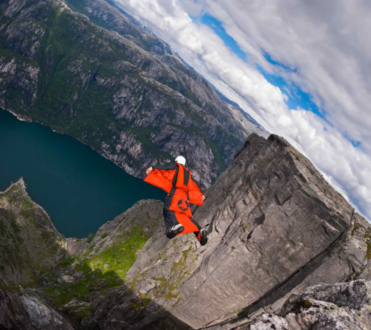 wingsuit flying in Kjerag, Norway