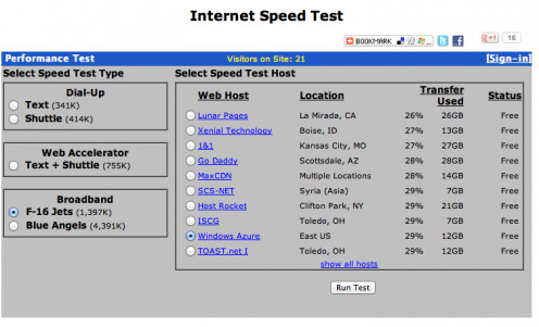 This is what the Speed Test Menu Looks Like