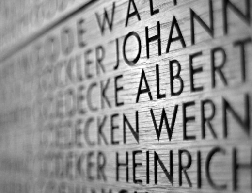 Name upon name upon name; Langemark German Military Cemetery, Langemark (Belgium)