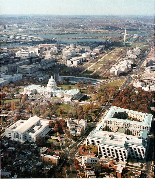 This photograph of an aerial view of Capitol Hill and the National Mall was taken by an employee of the Architect of the Capitol in the course of official duties. 