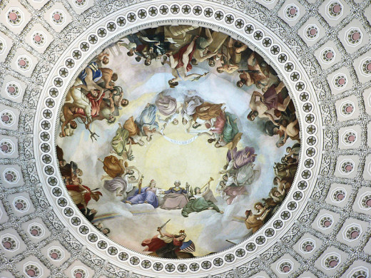 Apotheosis of George Washington, a fresco by Constantino Brumidi (1805 to 1880) in the rotunda of the US Capitol building, was photographed by Raul654 on May 7, 2005.