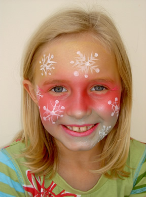 snowflake face painting with red base