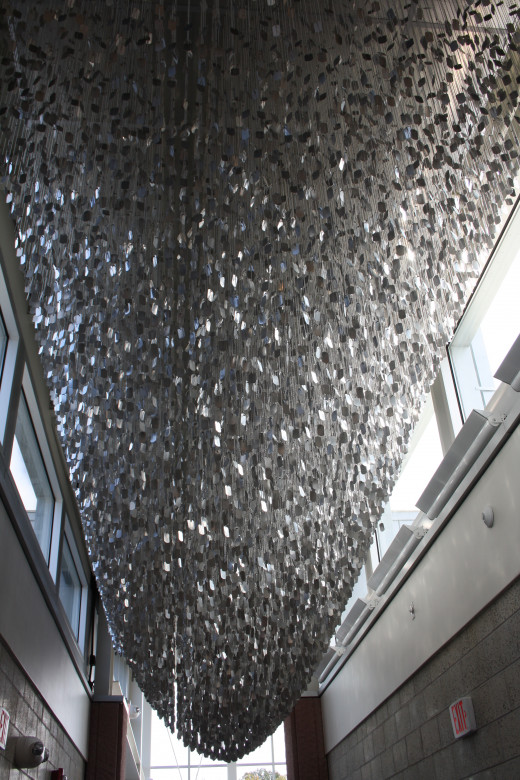 The unique chandelier made ffrom 33,500 dog tags.
