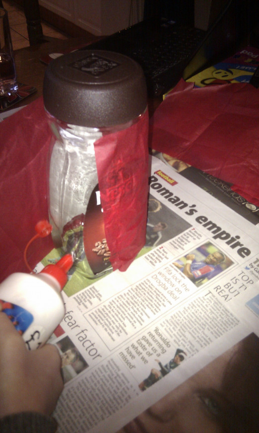 glue the crepe paper to the jar