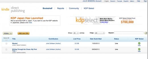 Screenshot of my KDP dashboard.