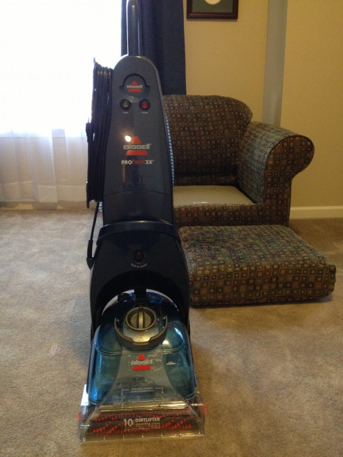 Our BISSELL ProHeat 2X Upright Deep Carpet Cleaner that is used for cleaning carpets and upholstery.