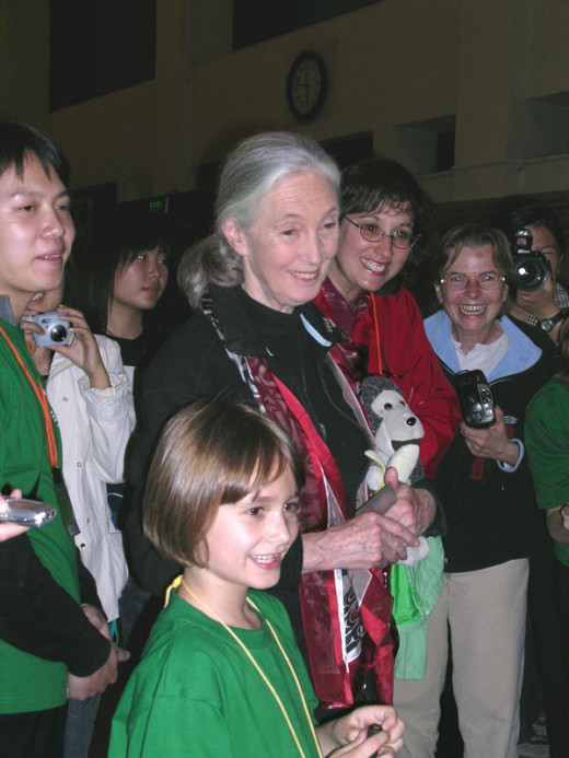 Dr. Jane Goodall listening to volunteers about their group of Root & Shoots, her international organization for sustainable life for indigenous people, endangered animals, and us all.