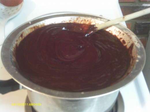 Add the chocolate pieces and melt