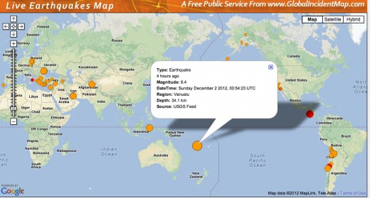 Vanuatu off the Eastern coast of Australia experienced a 6.4 earthquake 12-2-2012.