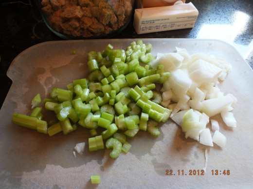 Chopping the celery and onion