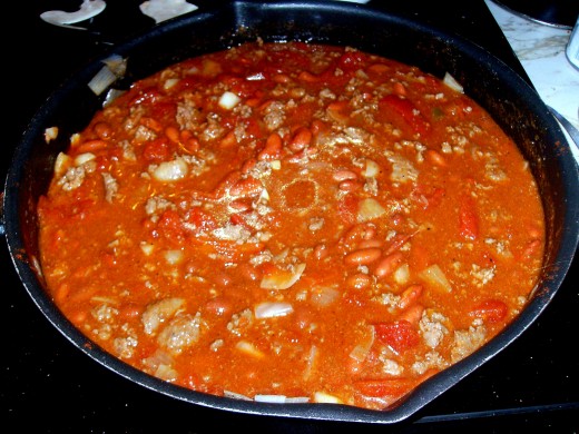 simmering pot of chili
