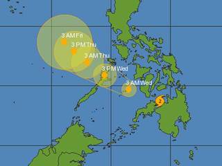 This map shows the path of the typhoon through the Philippines.