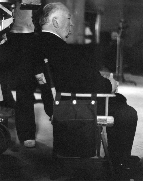 Alfred Hitchcock on location in 1975, directing "Family Plot."