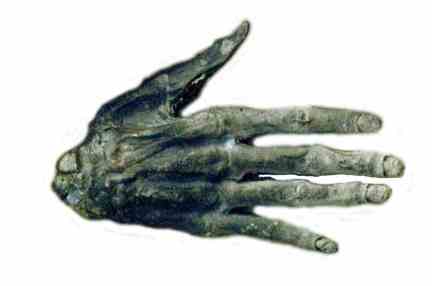 Hand of Glory Whitby Museum  said to be the only real Hand of Glory left. It could also have been used for protection if they had been buried in a wall or behind a chimney.   www.whitbymuseum.org.uk/collections/hogg.htm
