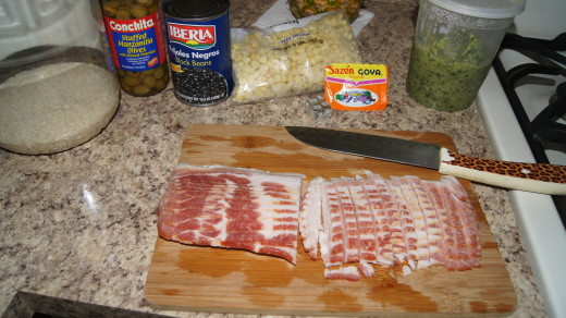 Cut the bacon width-wise and a look at the ingredients