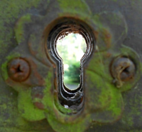 Keyhole to another reality  (iron gate on a cemetary fence.)