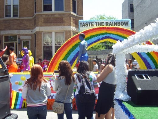 Skittles float in the 2011 Pride parade in Chicago, IL. This was one of 250 floats. With over 750,000 in attendance.