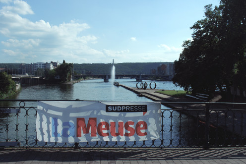 View of the confluence of the Ourthe and the Meuse, Liège, from the Mativa footbridge