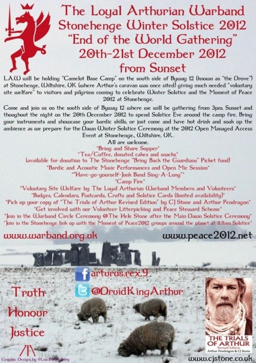Loyal Arthurian Warband Stonehenge Winter Solstice 2012 "End of the Wordl Gathering" flyer