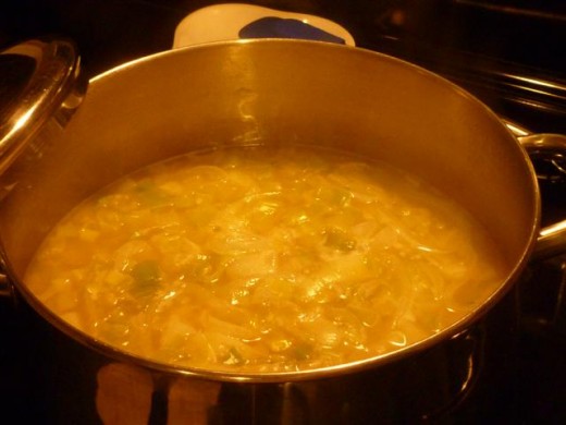 Now add the chicken stock and bring to a boil.