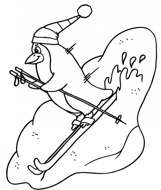 penguin skiiing coloring page