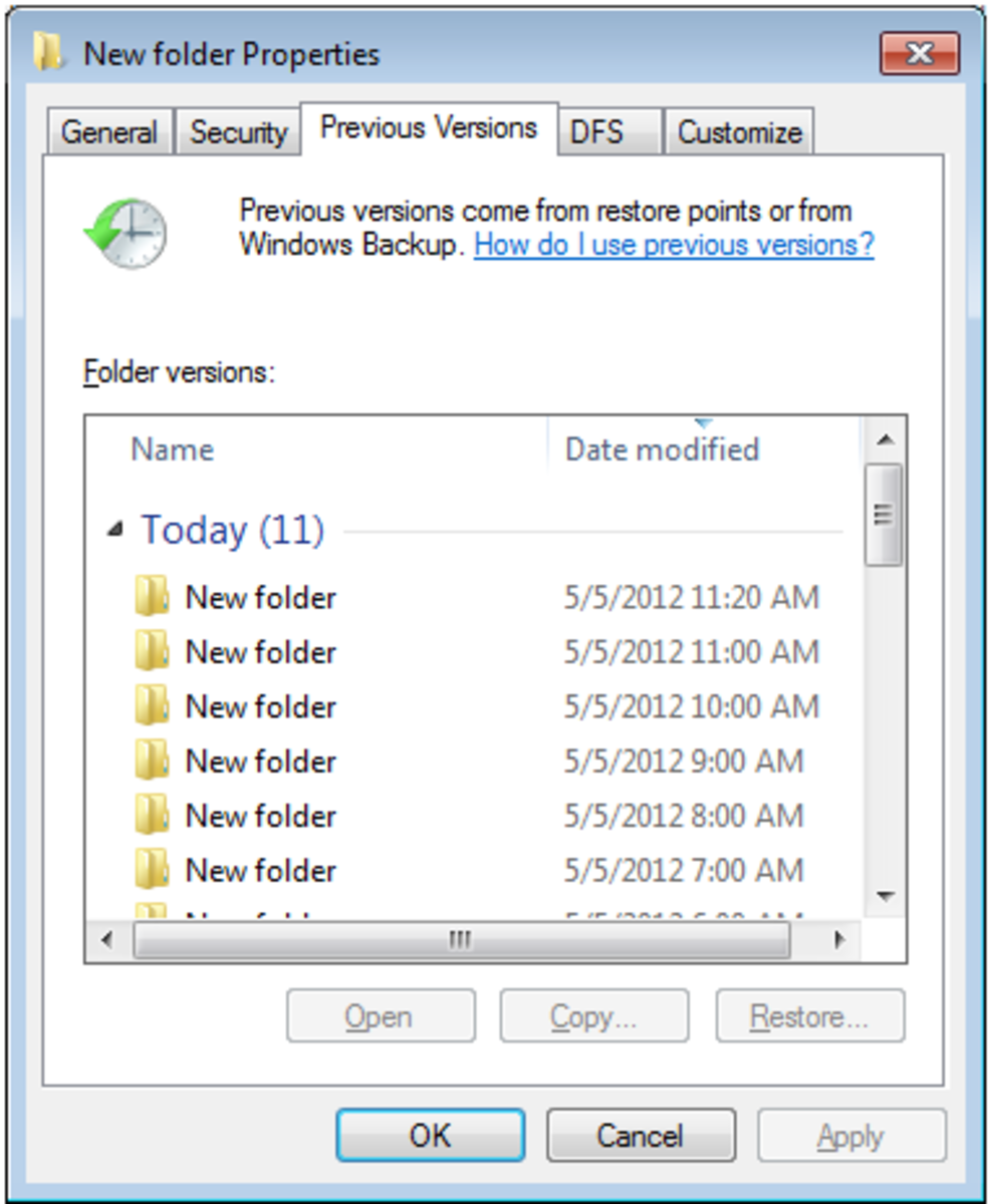 Accessing Previous Versions of my deleted files