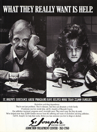 As depicted in this add form the 1970's, alcoholism treatment is all about people getting help to beat the addiction.