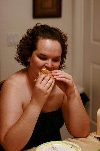 Binge-eating involves not being able to stop eating.