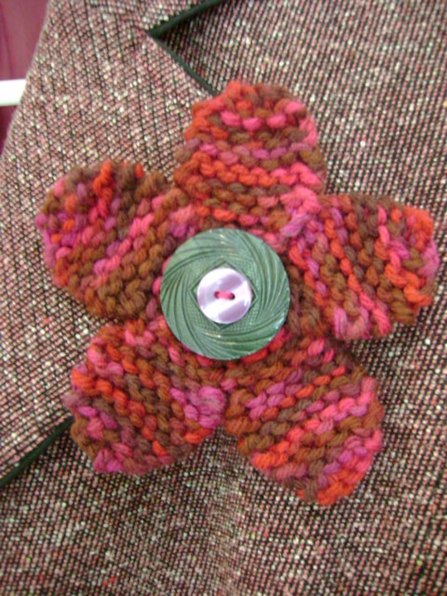 Free Jewelry Knitting Pattern Flirty Flower Pin With Button