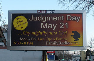 Sign for Family Radio's prediction of the end of the world at 1228 Delaware Street between 12th and 13th Avenues in Denver.