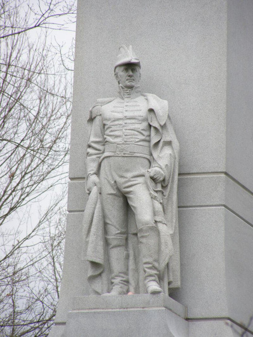 The monument at the Tippecanoe Battlefield features William Henry Harrison, commander of the U.S. forces