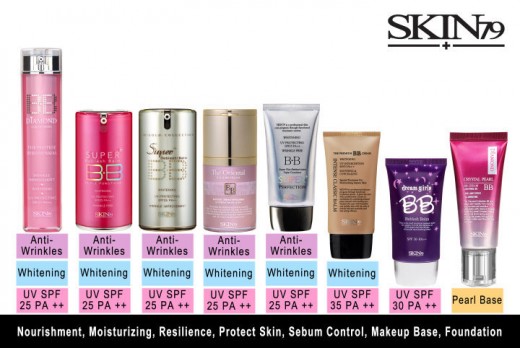 The full line of Skin79 bb creams.