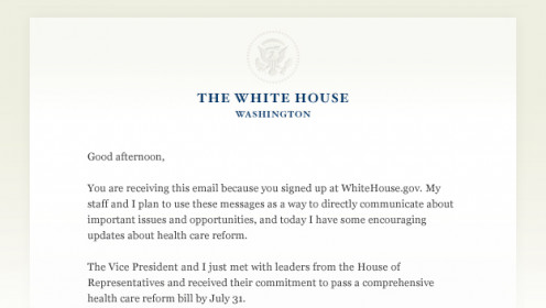 Part of an email by Barack Obama: Health Care Reform