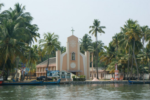 A church on the banks of Alappuzha back waters
