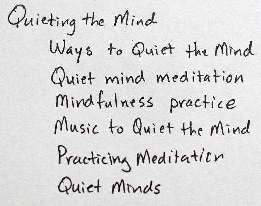 Finding content to write about is made easy sometimes by doing a little research using Google Adwords.  This is an example of an article I will write at the end of this month on "Quieting the Mind."