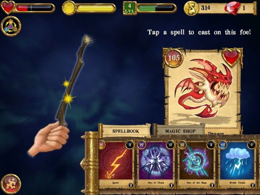 Spellcraft's simplistic touchscreen-based combat interface.
