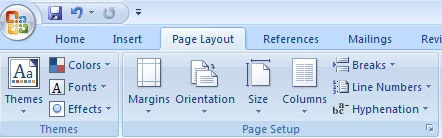 The Page Setup group on the Ribbon in Word 2007.