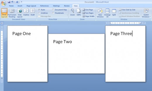 Illustration of the three sections created in Word 2007.