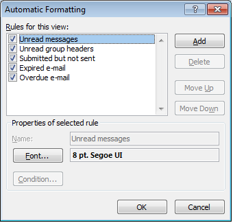 Outlook 2007 uses Automatic Formatting natively for unread emails.